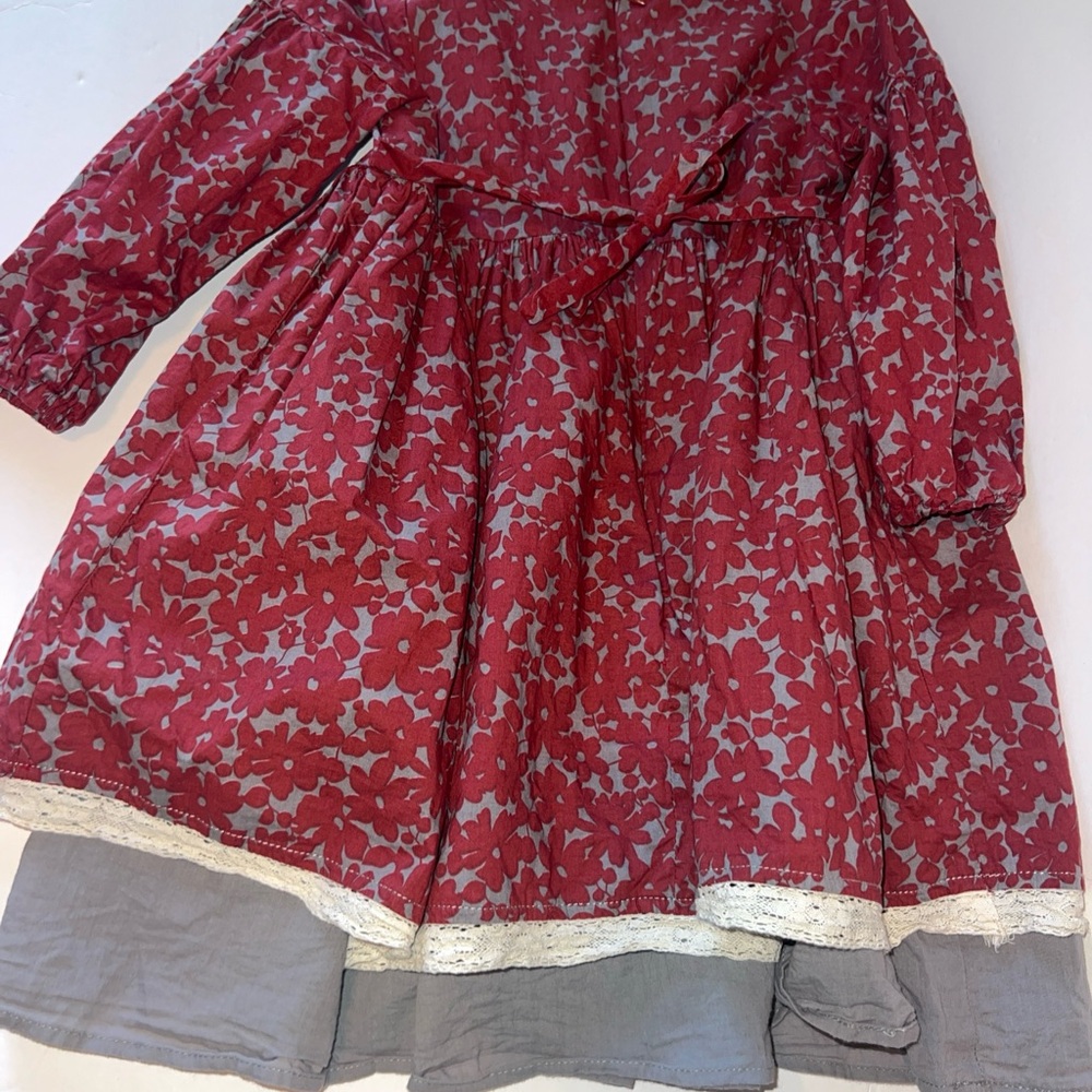 Isobella & Chloe girls size 4T burgundy shabby chic Autumn long sleeve Dress - Picture 9 of 10